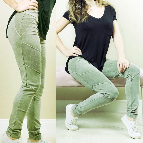 🍍🍍Elle Olive Mineral Wash Moto Leggings - Picture 4 of 4